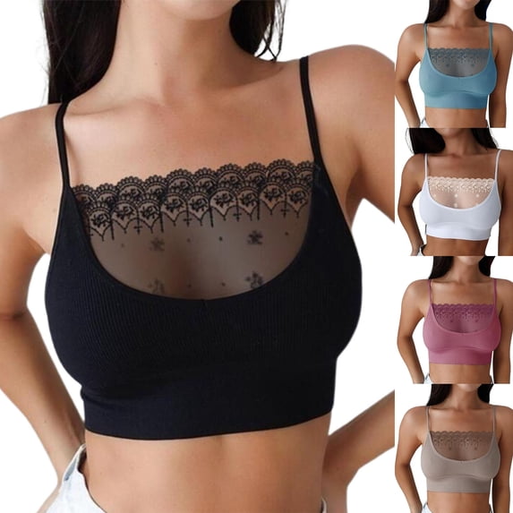harmtty Women Bra Lace Patchwork Sexy Pure Color See through Crop Top Bustier for Daily Wear,White,XL