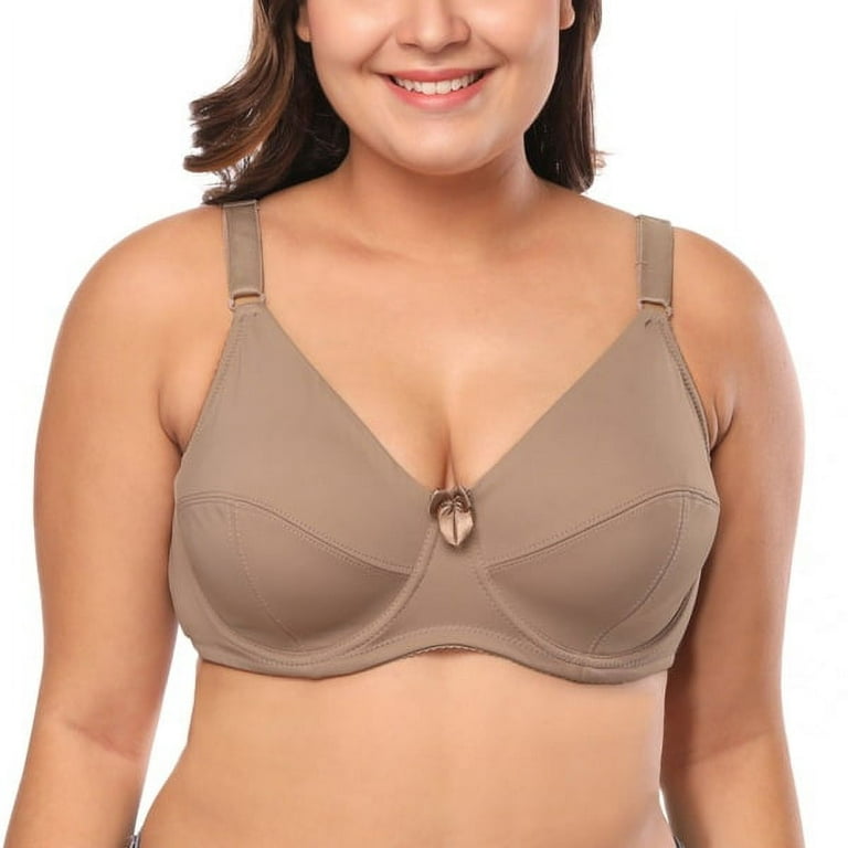 harmtty Women Bra Large Cup Solid Color Large Size Bow Bra Underwired Push  Up Full Coverage Underwear Plus Size,Khaki,36/80D