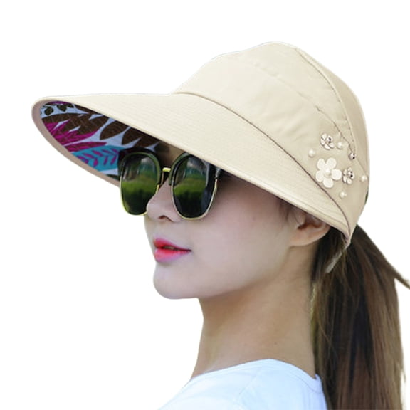 harmtty Women Cap Leaf Print Flower Decoration Sun Good looking Women Sun Hat for Running Beige