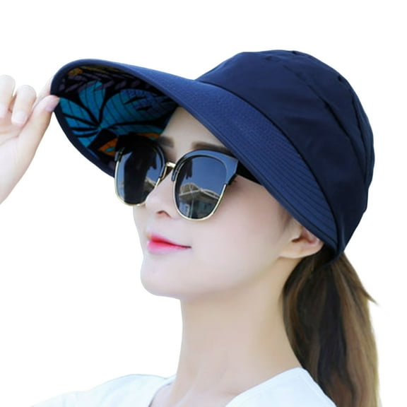 harmtty Women Cap Leaf Print Sun Lightweight Good looking Women Sun Hat for Running Navy Blue