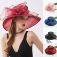 thumbnail image 1 of harmtty Women Church Cap Wide Brim Cloth Flower Temperament Foldable Rhinestones Buckle Hat for Wedding,Pink, 1 of 8