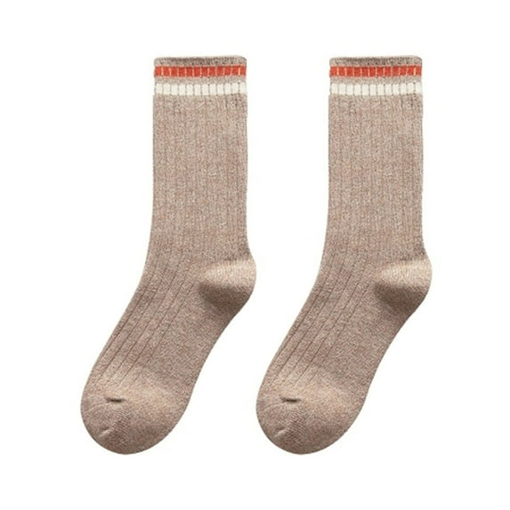 harmtty Women Colorful Striped Socks Soft Breathable Women Socks 1 Pair Women Fall Winter Socks Solid Color Mid-tube Thick Warm No Odor Elastic Anti-slip Khaki