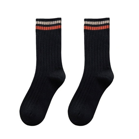 harmtty Women Colorful Striped Socks Soft Breathable Women Socks 1 Pair Women Fall Winter Socks Solid Color Mid-tube Thick Warm No Odor Elastic Anti-slip Black