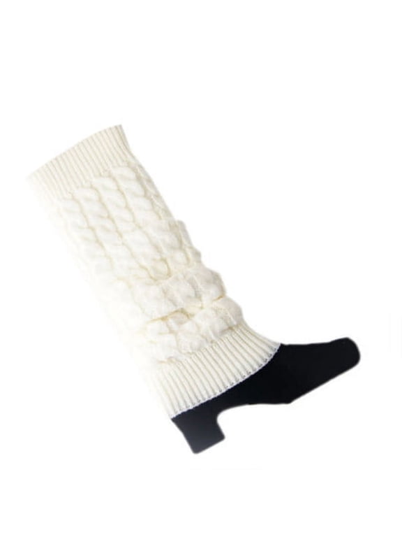 Women Crochet Cable Knit Braided Winter Leg Warmers Boot Cuffs Toppers Socks,White