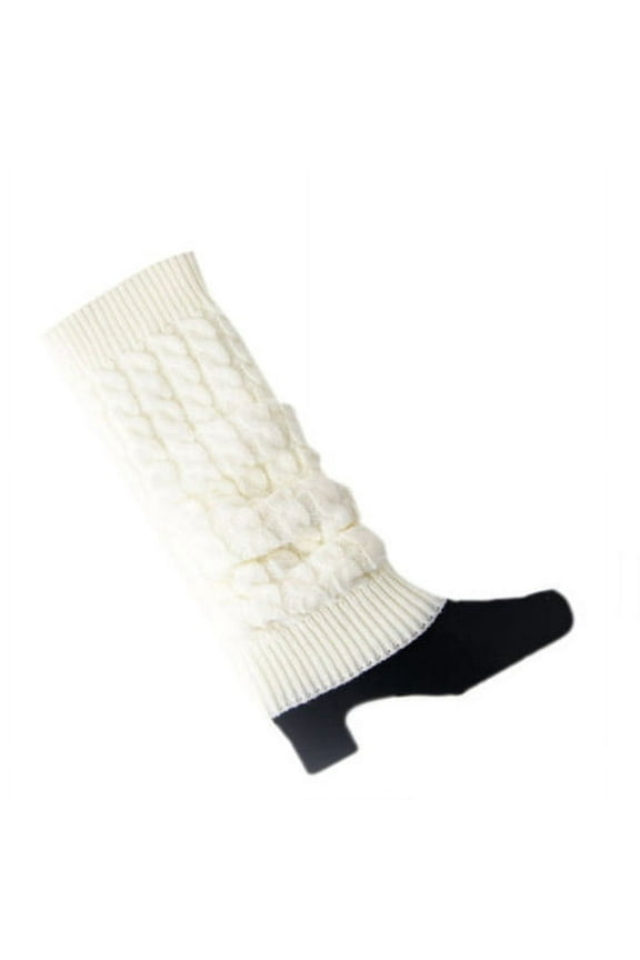 Women Crochet Cable Knit Braided Winter Leg Warmers Boot Cuffs Toppers Socks,White
