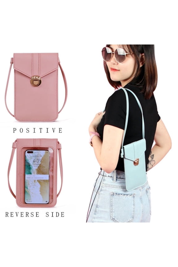 Women Fashion Lock Catch Crossbody Shoulder Bag Clear Phone Touch Screen Purse,Black