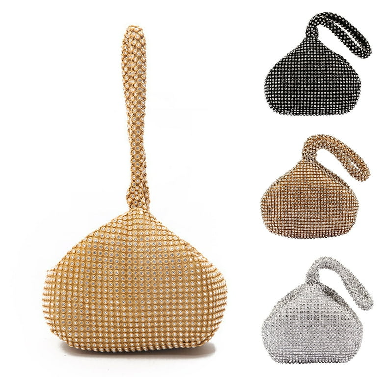 harmtty Women Handbag Rhinestones Heart Shape Shiny Handmade Small