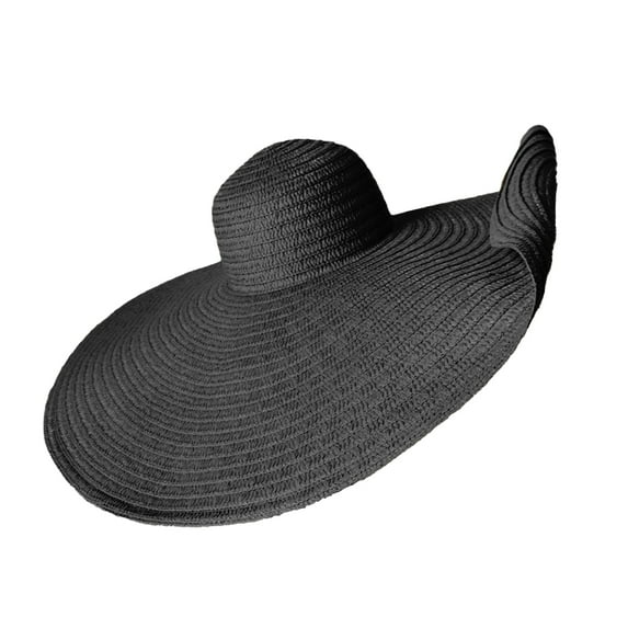 harmtty Women Hat 25cm Super Wide Brim Sun Summer Solid Color All Match Beach Hat Fashion Accessories Black