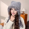 thumbnail image 1 of harmtty Women Hat Bear Ear Design Thickened Plush Ear Protection Hat Skiing Camping Travel Autumn Winter Headwear, 1 of 7