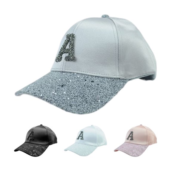 harmtty Women Hat Shiny Rhinestone Sun Adjustable Stable Brim Ponytail Hole Peaked Hat Headwear White