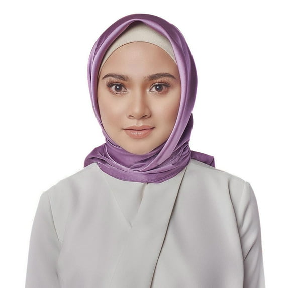 harmtty Women Headscarf Square Soft Imitation Silk Solid Color Scarf Head Wrap Shawl for Daily Life,Light Purple