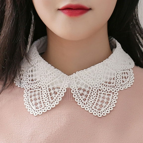 harmtty Women Lace Fake White Black Shirt Botton Collar Detachable Blouse Accessory