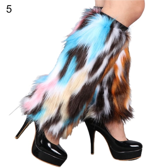 harmtty Women Leg Warmers Colorful Furry Faux Fur Appearance Stretchy Boot Covers for Daily Wear