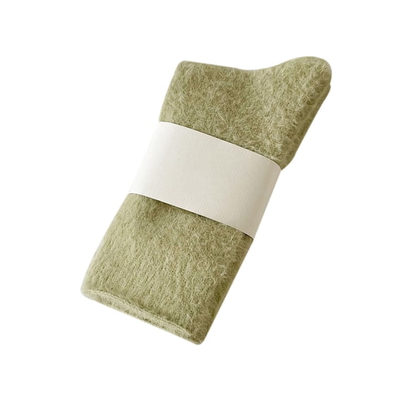 harmtty Women Mid-calf Socks Warm Comfortable Socks 1 Pair Women Winter Socks Thick Plush Warm Solid Color Elastic Anti-slip Cozy Absorb Sweat Anti-shrink Green
