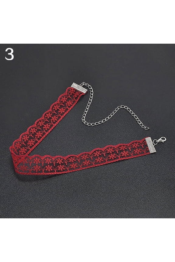 Women Retro Choker Boho Flower Pattern Lace Gothic Punk Collar Necklace Gift,Red
