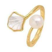 harmtty Women Ring Artificial Pearl Shell Shape Adjustable Open Vintage Decorate Luster Smooth Edge Knuckle Ring for Prom