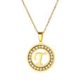 thumbnail image 1 of harmtty Women Round Pendant Necklace Gold Color A-Z 26 Letter Inlaid Rhinestone Clavicle Chain Jewelry Gifts,T, 1 of 8