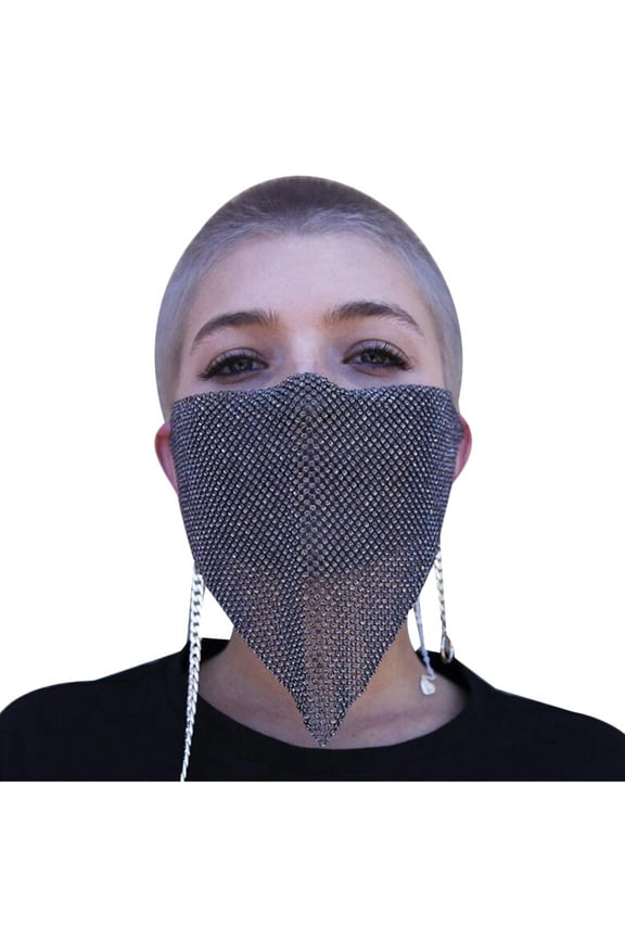 Women Sexy Reticulated Rhinestone Face Mouth Cover Night Club Party Veil Yashmak,Black