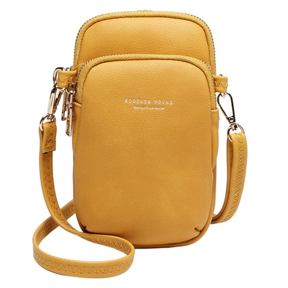 harmtty Women Solid Color Multi Pocket Faux Leather Crossbody Shoulder Bag Phone Purse,Yellow