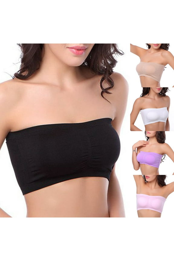 Women Solid Color Padded Tube Top Bandeau Strapless Bra Brassiere Chest Wrap,Black,L