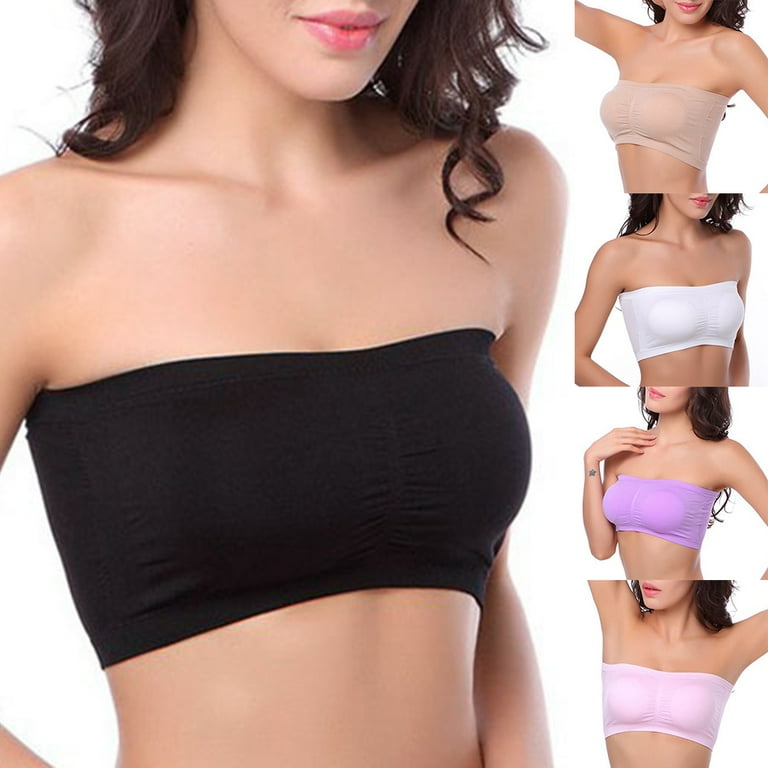 harmtty Women Solid Color Padded Tube Top Bandeau Strapless Bra