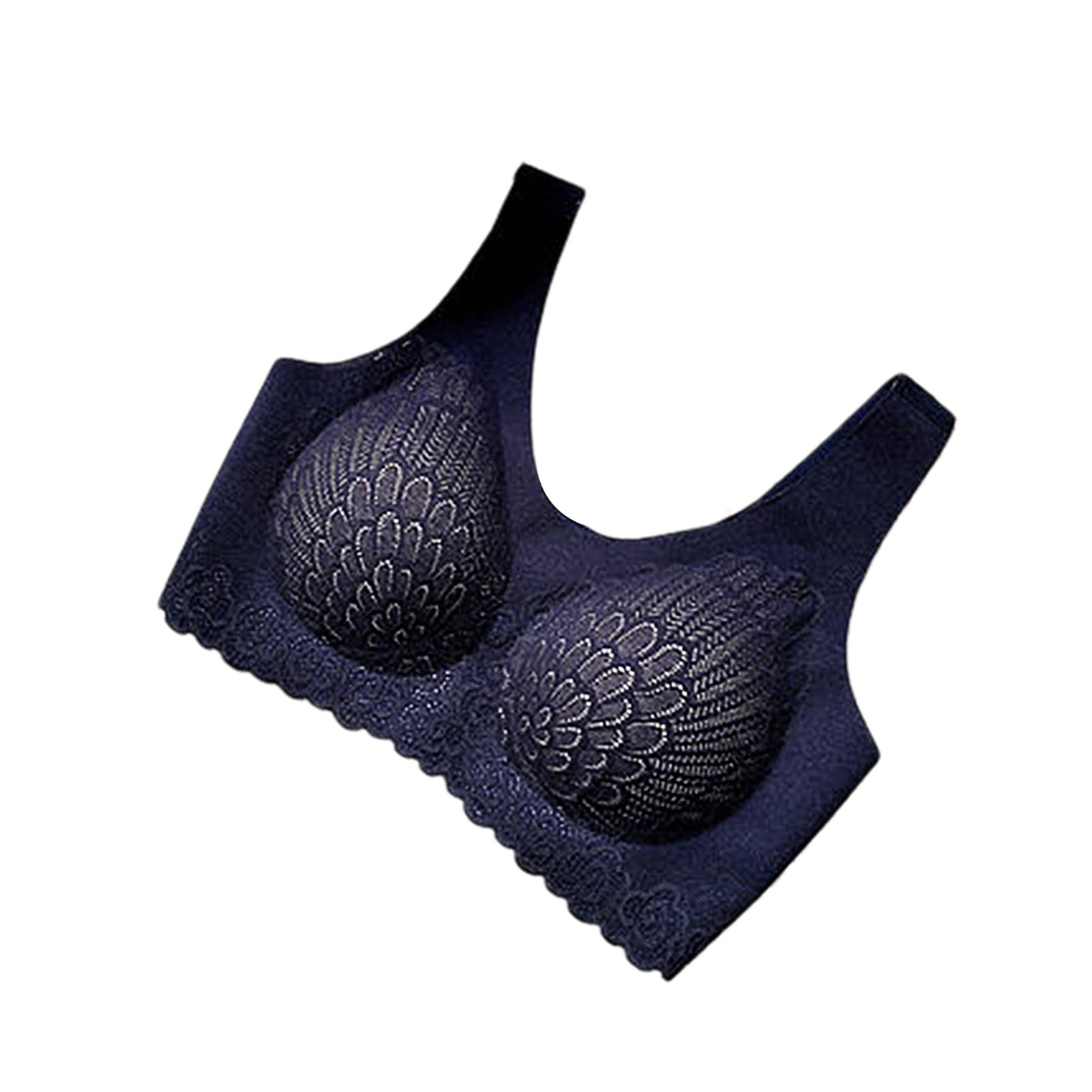 harmtty Women Solid Color Padded Wireless Seamless Bra Lace Push