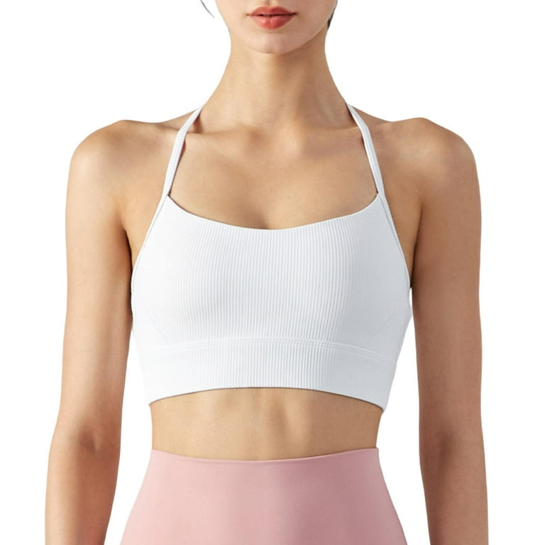 harmtty Women Sports Bra Solid Color High Elasticity Soft Breathable No Constraint Support Breast Halter Neck Spaghetti Strap Women Brassieres for Jogging White Walmart