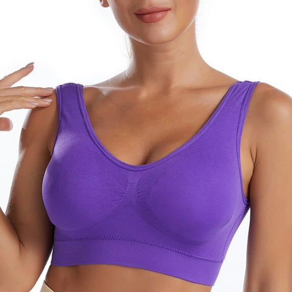 harmtty Women Sports Bra Vest Shockproof Solid Color Breathable Comfortable Detachable Pad Push Up Full Coverage Plus Size Wide Shoulder Strap Lady Bras Vest for Daily Wear,Purple