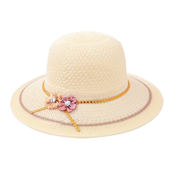 harmtty Women Summer Straw Hat Brim Sun Hat Summer Lady Hat Brim Breathable Fake Flower Decor Lightweight Sun Anti uv Vacation Beach Sun Hat Travel Beige