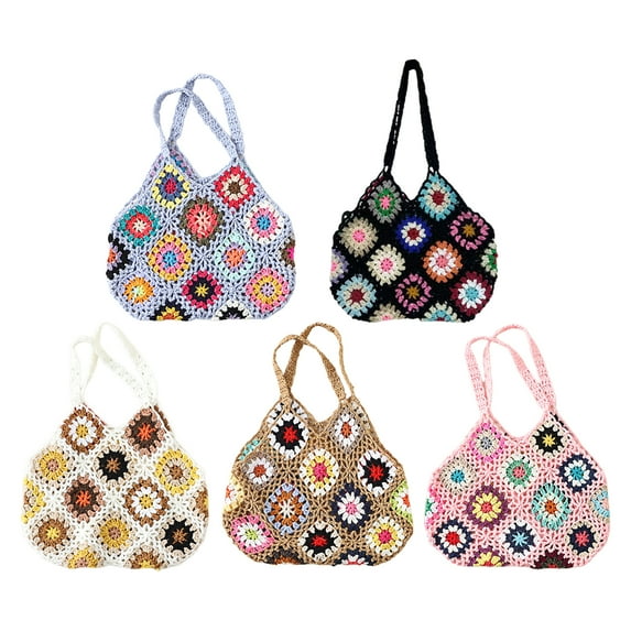 harmtty Women Tote Bag Floral Crochet Large Capacity Handmade Vintage Multicolor Hollow Out Handbag for Travel,Light Blue