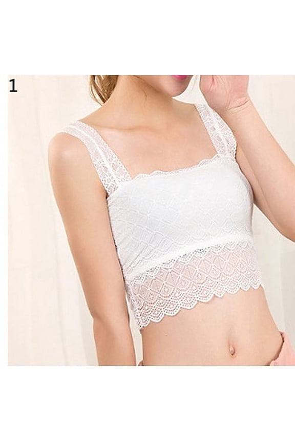 Women's Sexy Stretchy Strap Lace Top Bandeau Bra Crop Summer Bustier Camisole,White,