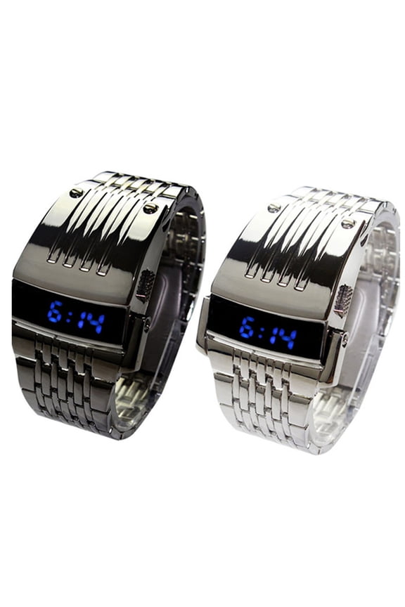 Wrist Watch LED Automatic Energy Saving Mode Stainless Steel Digital Calendar Sport Watch for Officer,Silver