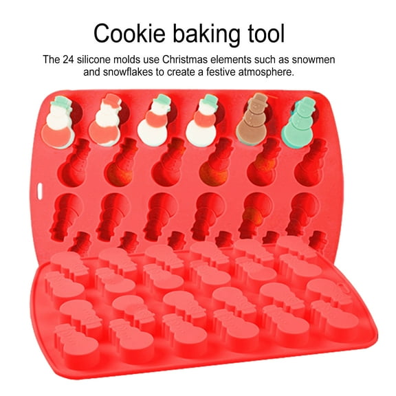 harmtty Xmax 24 Cavities Candy Chocolate Mold Non-stick Christmas Candy Snowflake Snowman Cake Mold High Temperature Resistant Biscuit Mold A
