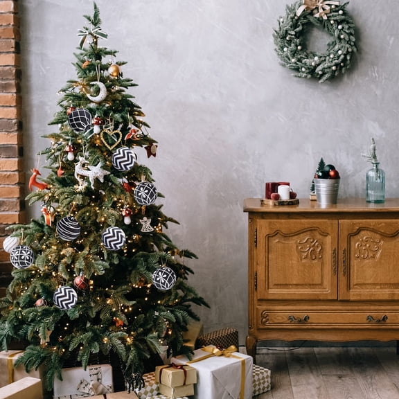 harmtty Xmax 6Pcs Christmas Balls White Black Strip Hand-painted 6cm/8cm with Hanging Rope Home Decoration Festive Ornament Balls 6 cm A