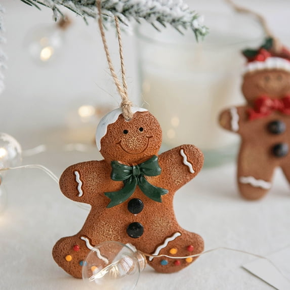 harmtty Xmax Christmas Resin Gingerbread Man Ornament Adorable with Hanging Lanyard Xmas Christmas Tree Decoration Pendant D