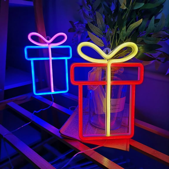 harmtty Xmax LED Gift Box Neon Lights Vibrant Colors Easy to Use Create Atmosphere Christmas Day Decoration Colourful Lights Blue