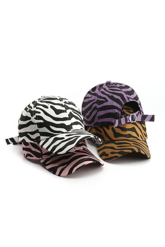 Zebra Print Extended Brim Baseball Cap All Seasons Adjustable Buckle Sunscreen Unisex Cap for Running,Black White