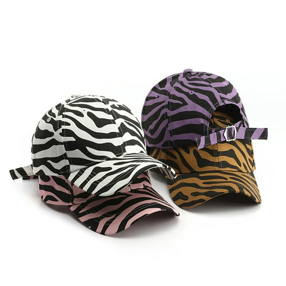 harmtty Zebra Print Extended Brim Baseball Cap All Seasons Adjustable Buckle Sunscreen Unisex Cap for Running,Black White