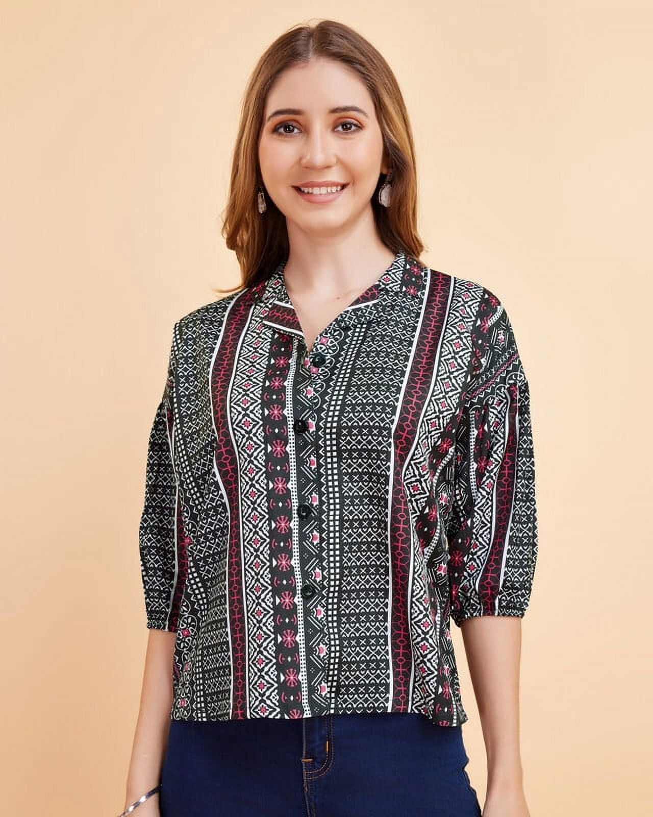 harshiv enterprise women's crepe fabric printed puffed half harshiv enterprise women's crepe fabric printed puffed half