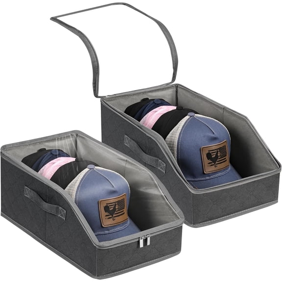 hat organizer for baseball caps-2PCS hat storage with transparent window stackable dustproof Pressure-proof pressure resistant space saving baseball hats organizer Holds up to 24 caps
