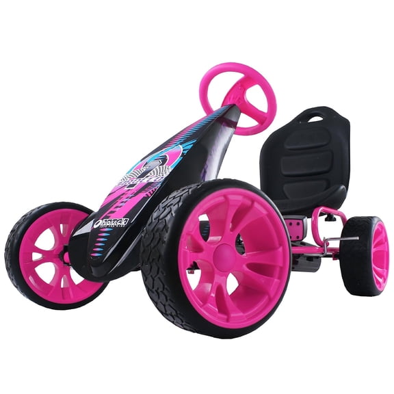 hauck Sirocco Go-Kart Kids Pedal Racing Cart Low Profile Rubber Wheel Ergonomic Seat, Pink
