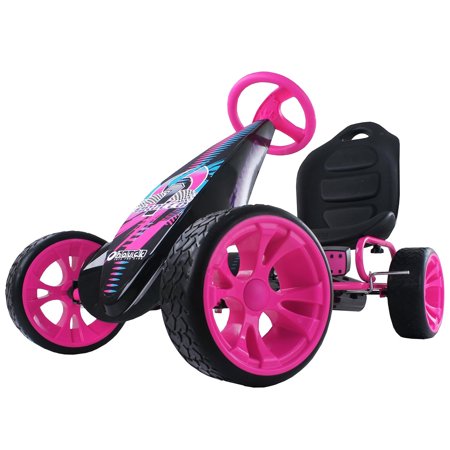 hauck Sirocco Go-Kart Kids Pedal Racing Cart Low Profile Rubber Wheel Ergonomic Seat, Pink