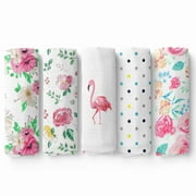 haus & kinder Muslin Swaddle Blanket for Newborns, Pack of 5 Super Soft & Skin-Safe Cotton Baby Swaddle Blankets, for Boys & Girls (Floral Edition)