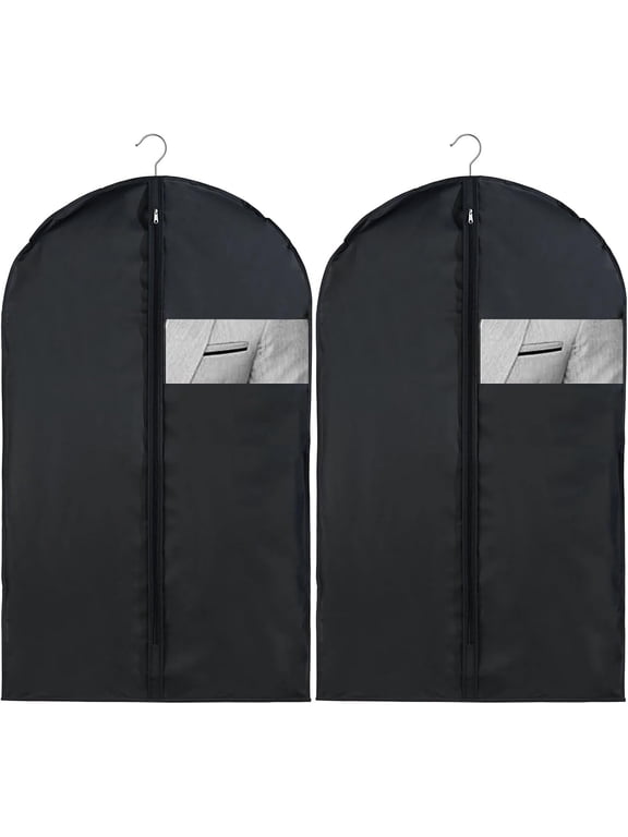 2 Pcs Suit Bags,Foldable Dress Bag,Garment Bags with Clear Window Black Zipper, Dust-Proof Clothes Covers for Home Storage for Coat, Jacket, Clothes (24'' x 40'')"