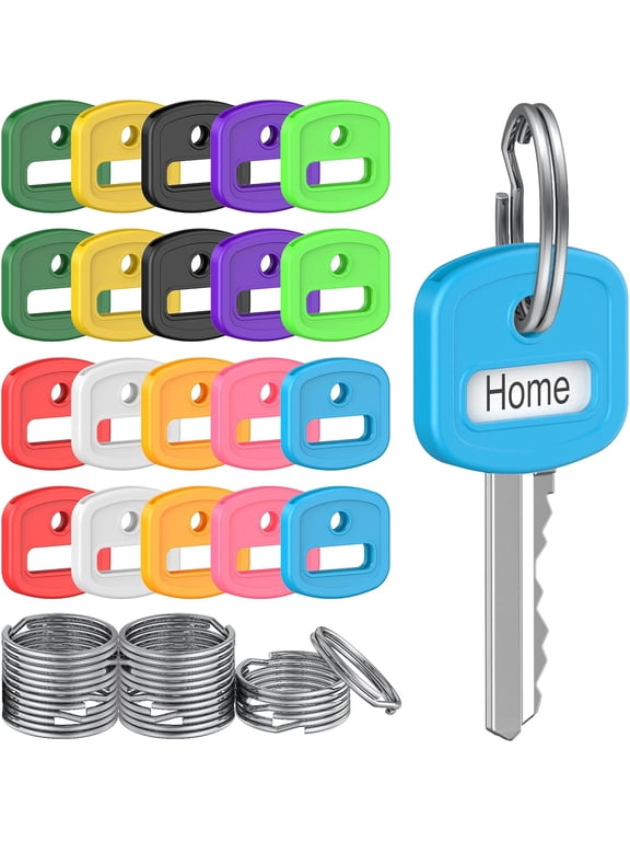 20 Pack Key Covers with Labels – Soft & Stretchy, Fits Standard 1-Inch Keys, Easy to Identify, 10 Colors
