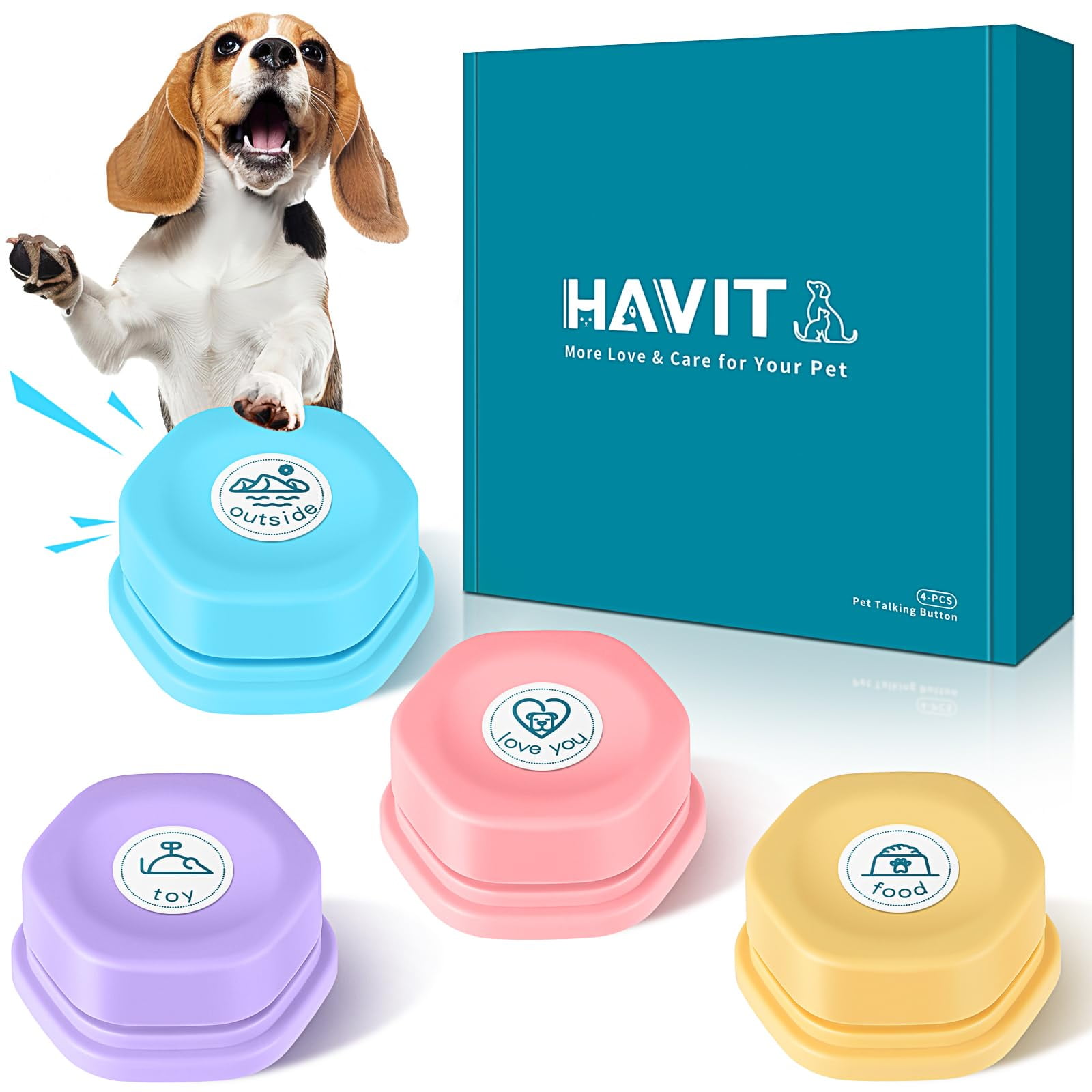 havit Dog Buttons for Communication Starter Pack Bigger Dog Talking Button 4 Color Packs, 30