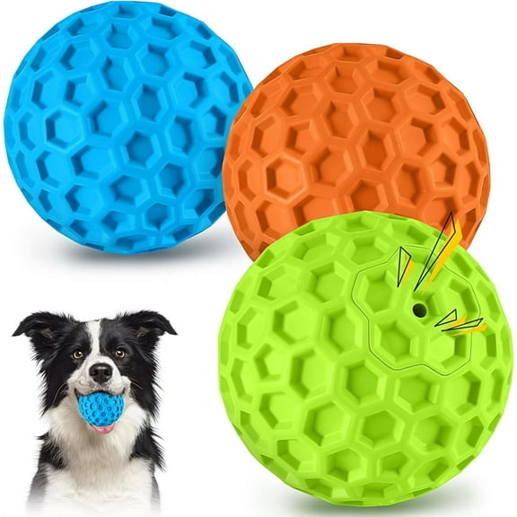Indestructible Squeaky Dog Balls for Aggressive Chewers, Interactive Dog Toys to Keep Them Busy, Rubber Dog Chew Toy for Large Medium Breeds, Outdoor Waterproof (3 Colors)