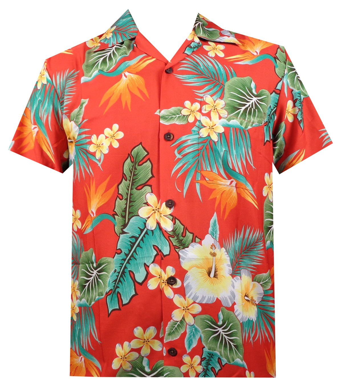 Camisa Hawaiana Hombre Navidad Papá Noel - 100% Poliéster, Botones Madera, Talla 3XL, Rojo Festivo