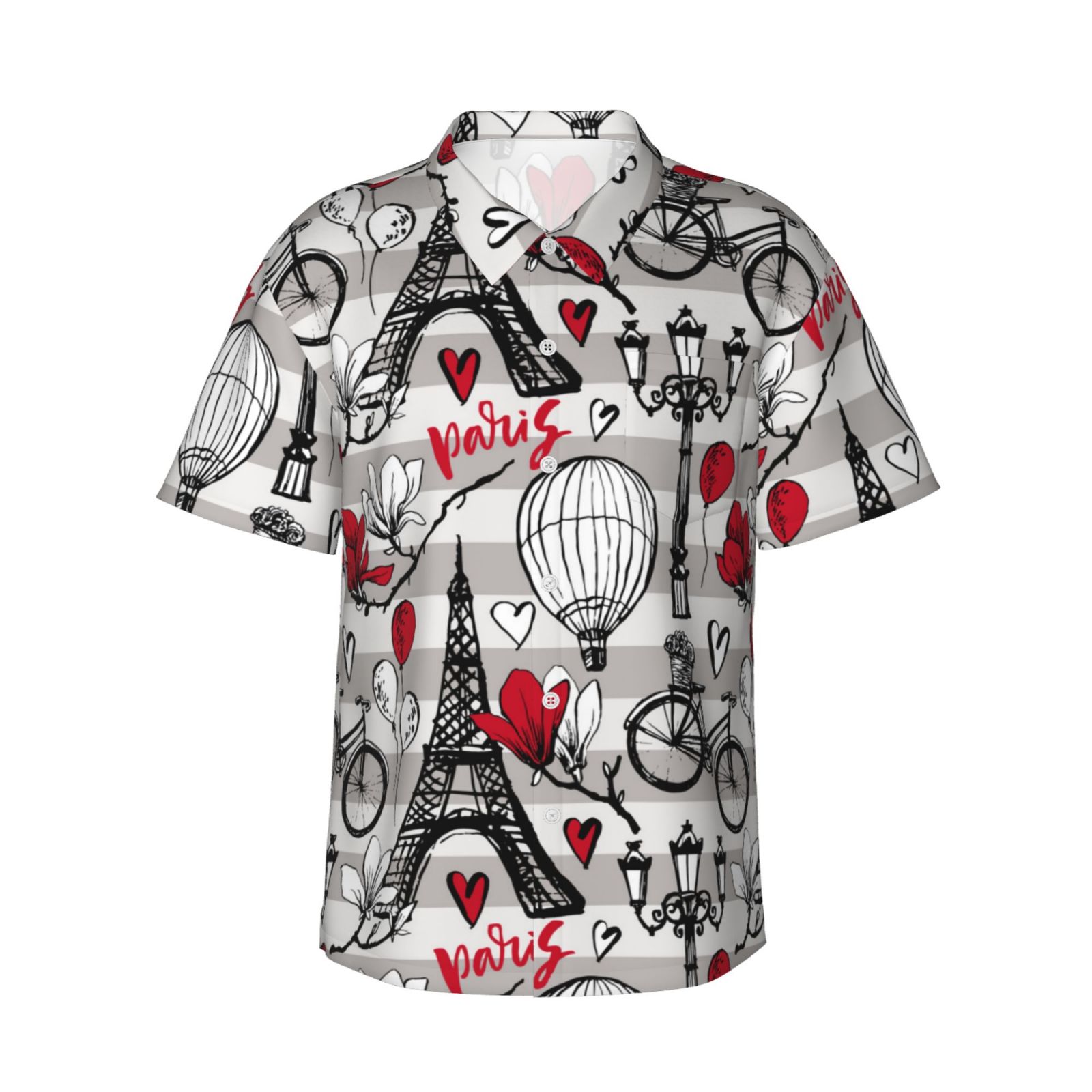 VISESUNNY Men's Hawaiian Shirt – Paris Eiffel Tower Print Short Sleeve Button-Down, Quick Dry & Lightweight