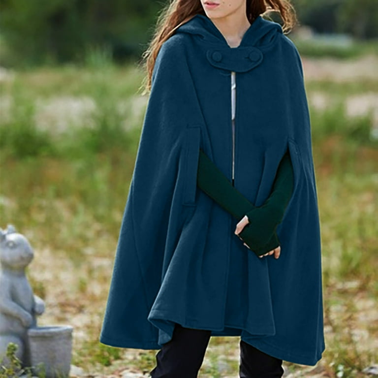 haxmnou hooded medium women cape winter vintage overcoat fashion button cloak woolen coat bu2 s Walmart